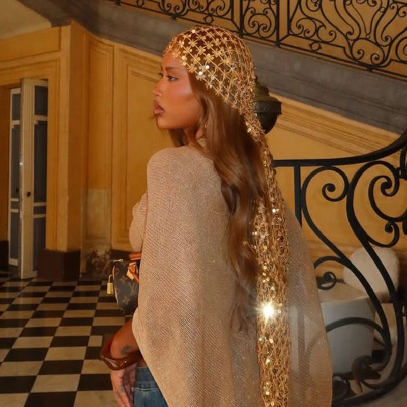 Boho Sequin Mesh Headscarf Gol - đánh giá và giá Ethnic Fashion Design