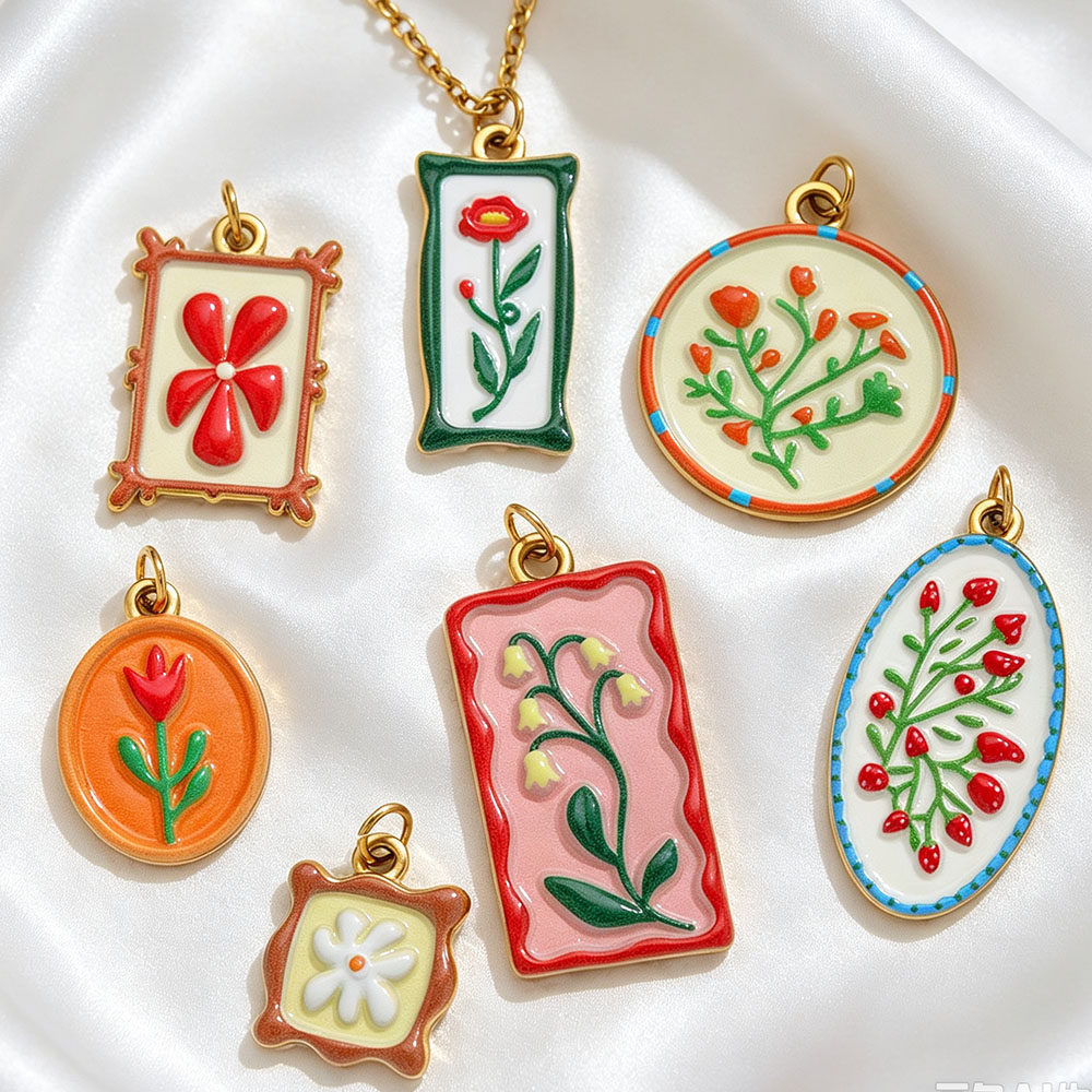 2pcs Boho Enamel Flower Pendan - đánh giá và giá Ethnic Fashion Design